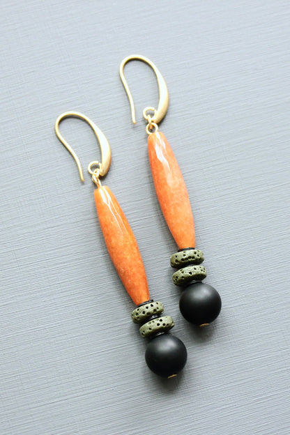 LEXE36 Carnelian jade and jet earrings