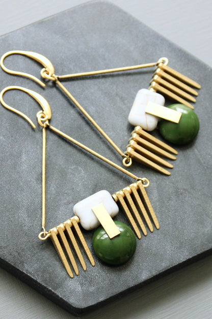 LEXE41 Hunter green and gray ArtDeco earrings