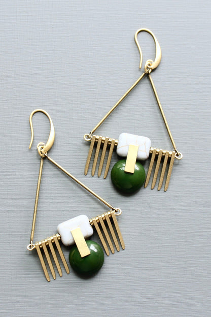 LEXE41 Hunter green and gray ArtDeco earrings