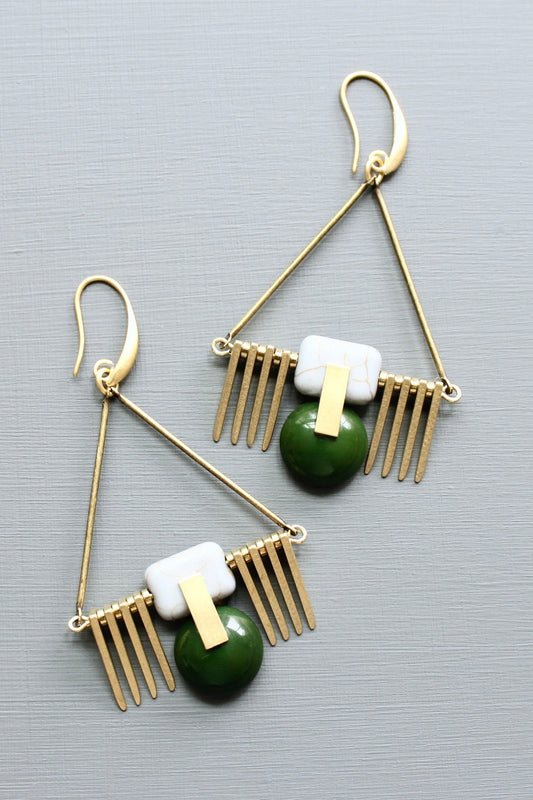 LEXE41 Hunter green and gray ArtDeco earrings