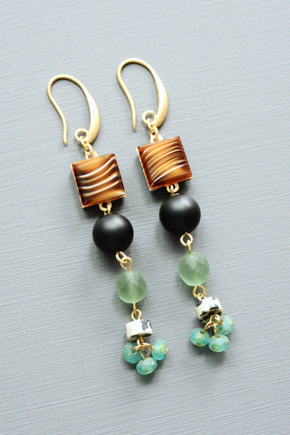 LEXE44 Vintage glass long earrings