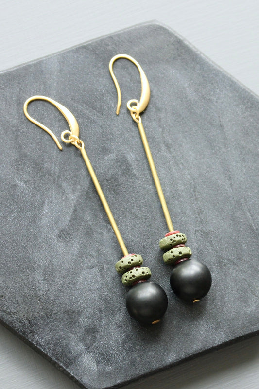 LEXE45 Black and moss geometric earrings