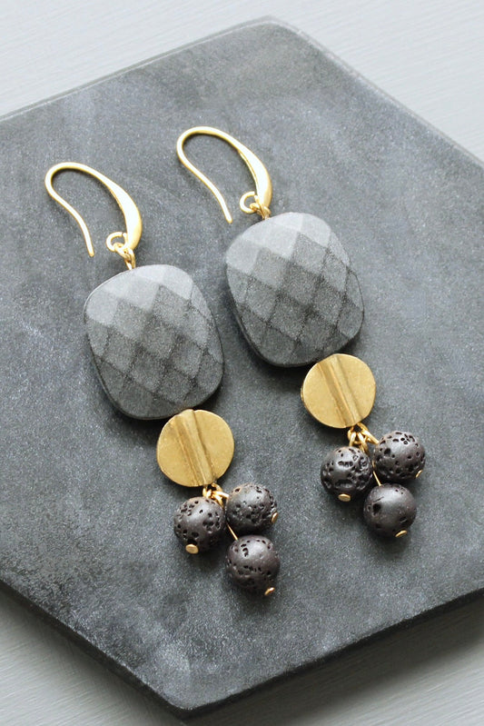LEXE48 Jet glass and lava cluster earrings