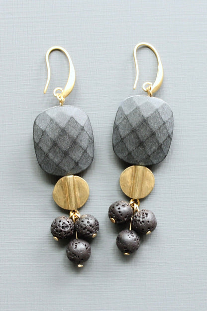 LEXE48 Jet glass and lava cluster earrings
