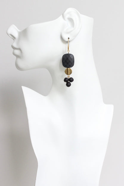 LEXE48 Jet glass and lava cluster earrings