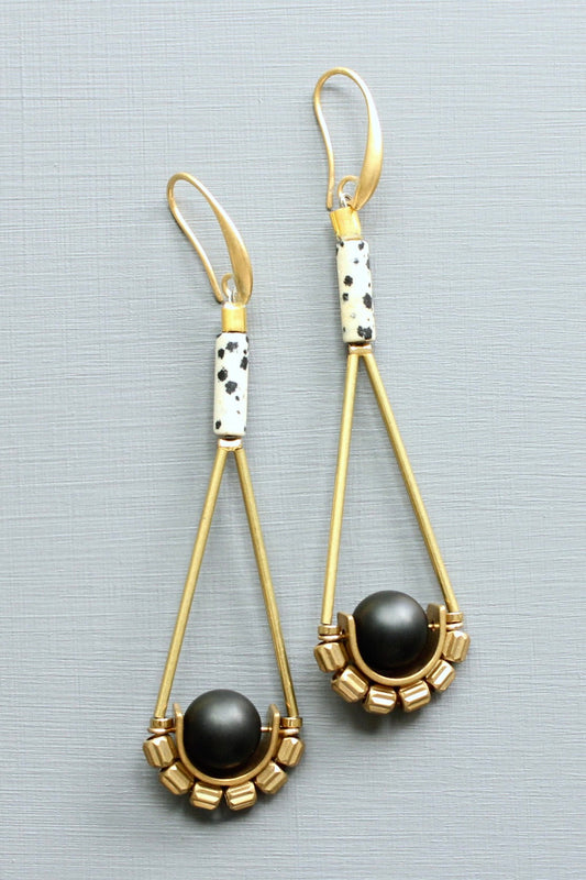 LEXE49 Dalmatian jasper and jet glass earrings