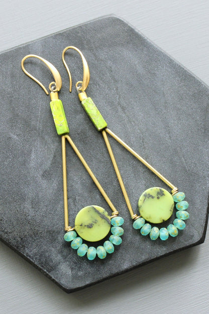 LEXE51 Green and aqua geometric earrings
