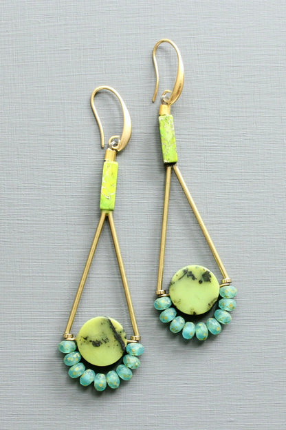 LEXE51 Green and aqua geometric earrings