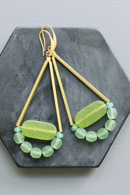 LEXE53 Lime and seafoam geometric earrings