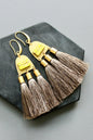 LEXE55 Green jasper and taupe tassel earrings