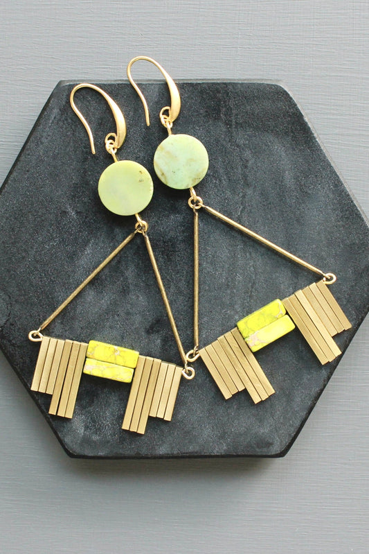 LEXE57 Green jasper ArtDeco earrings