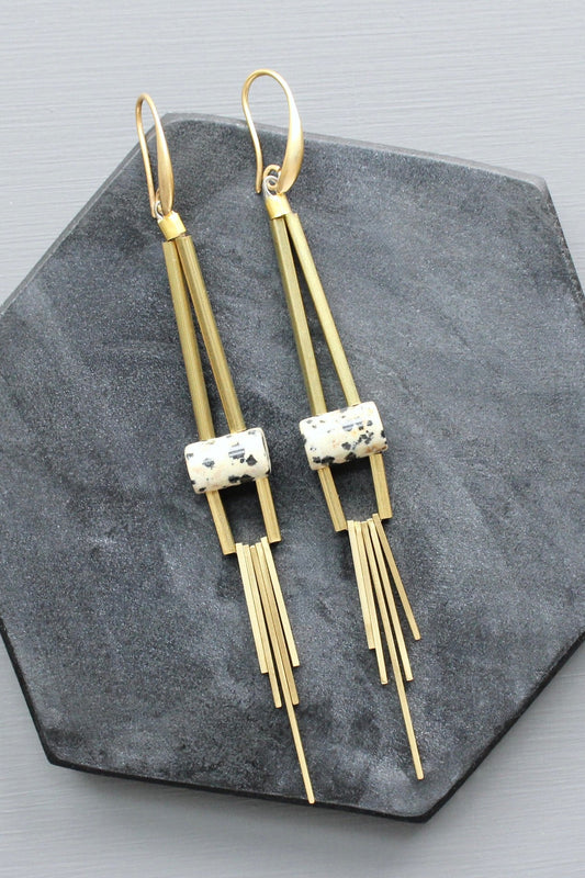 LEXE59 Dalmatian jasper geometric earrings