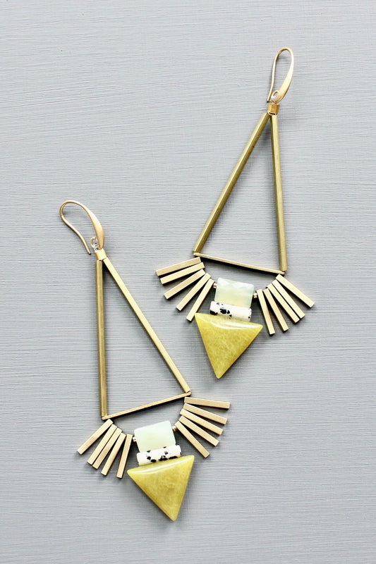 LEXE60 Dalmatian jasper and green geometric earrings