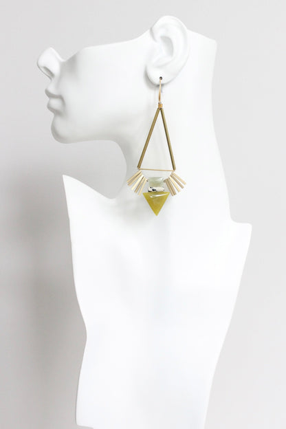 LEXE60 Dalmatian jasper and green geometric earrings