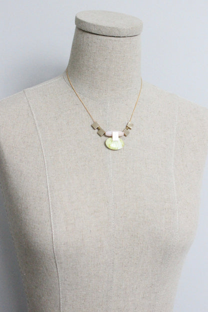 MLN1016 Pink jade and lemon quartz Artdeco  necklace