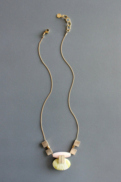 MLN1016 Pink jade and lemon quartz Artdeco  necklace