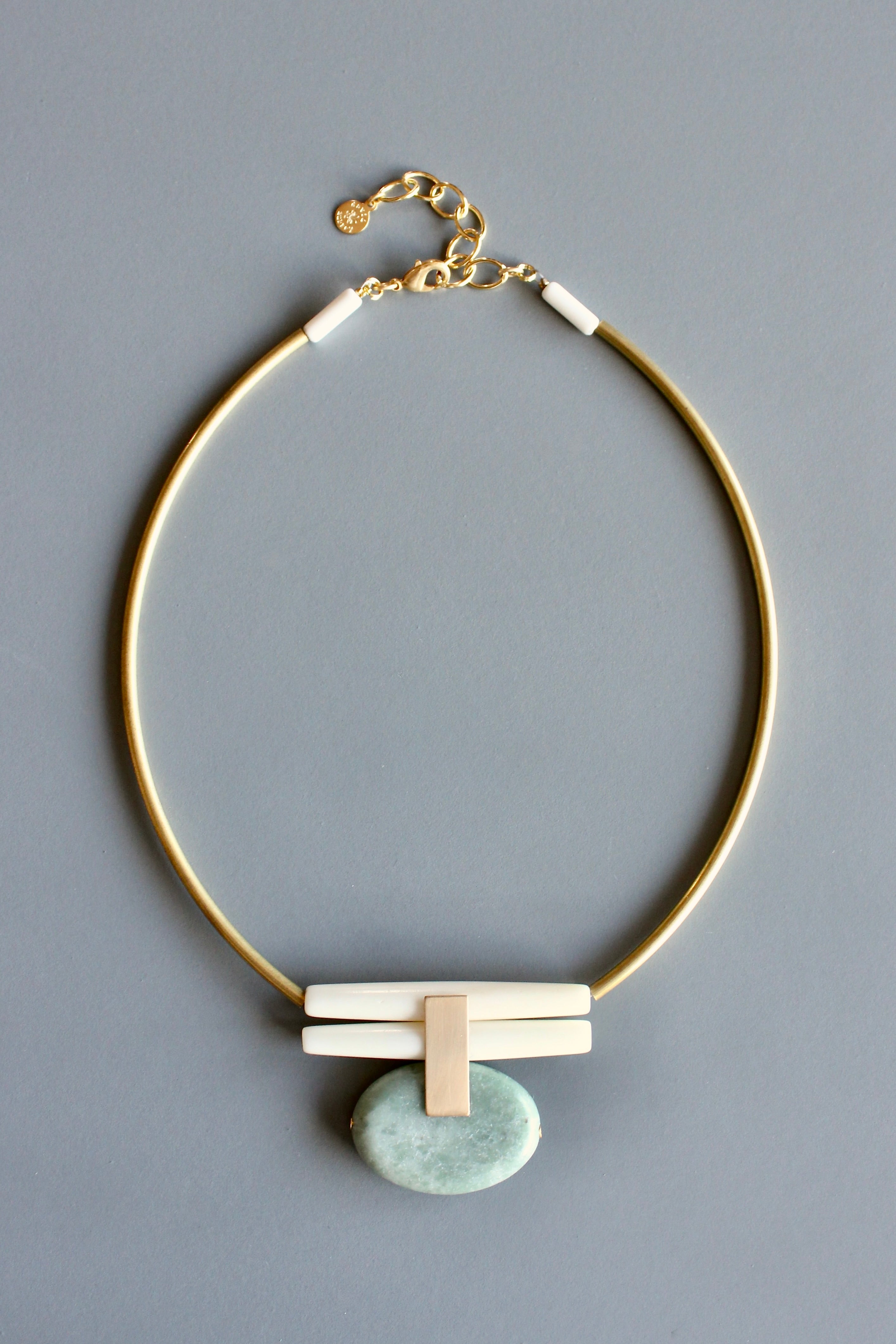 MLN114 Green jasper and brass Artdeco necklace – david aubrey
