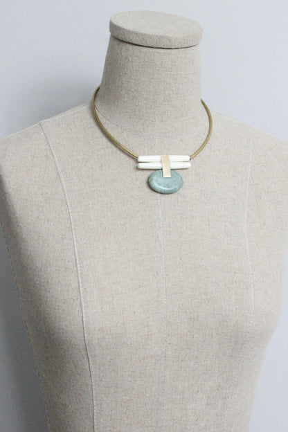 MLN114 Green jasper and brass Artdeco necklace
