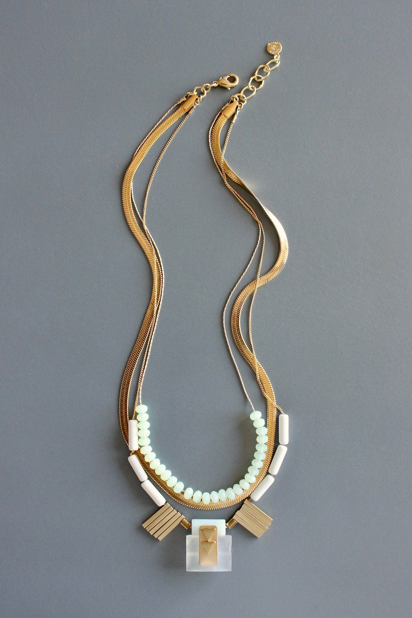 MLN117 Triple strand chalcedony and snake chain Artdeco necklace