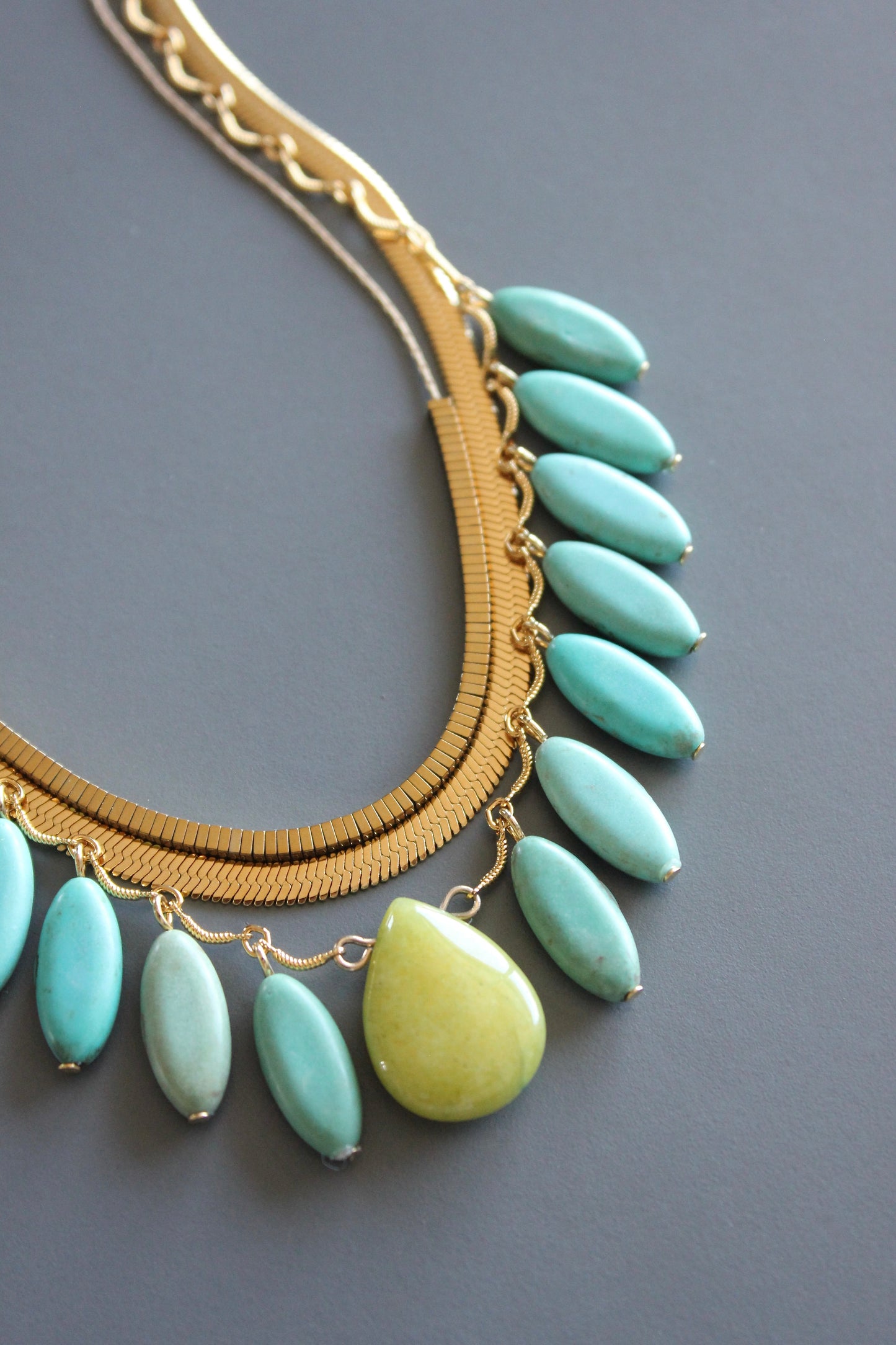 MLN2016 Triple strand turquoise and snake chain necklace