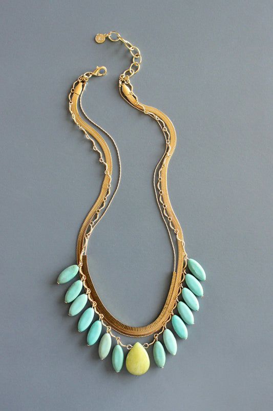 MLN2016 Triple strand turquoise and snake chain necklace