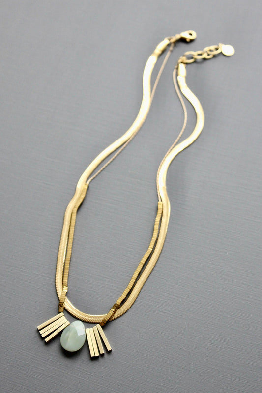 MLN216 Double strand snake chain and jade pendant Artdeco necklace