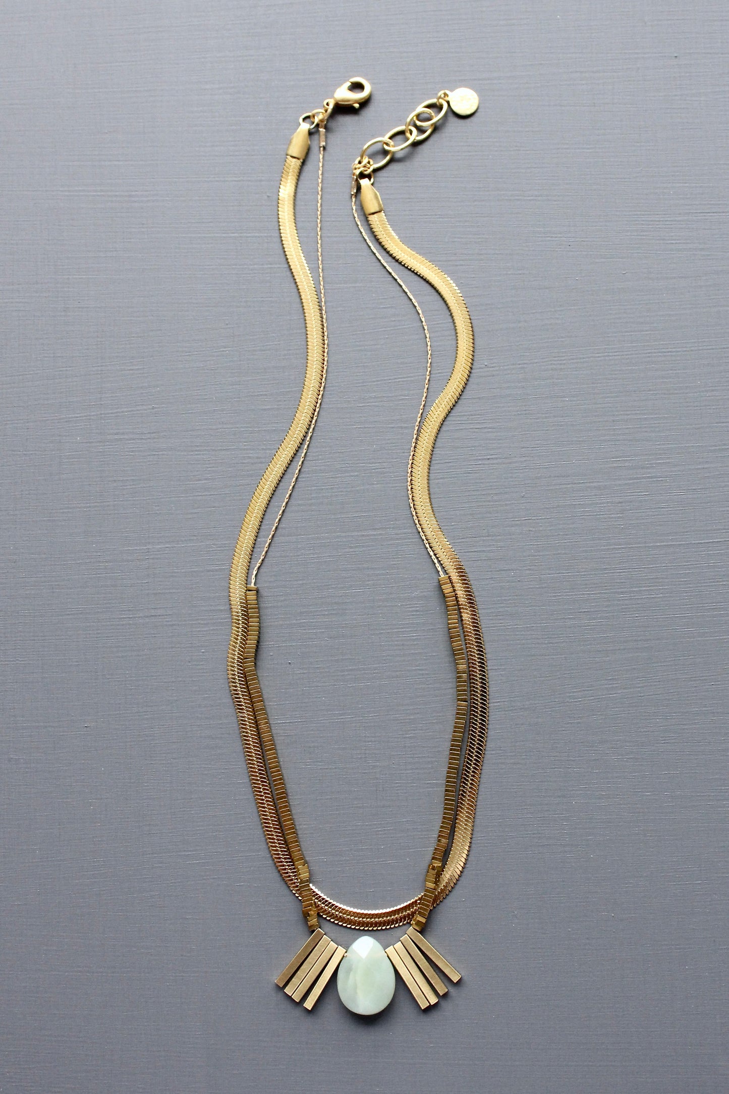 MLN216 Double strand snake chain and jade pendant Artdeco necklace