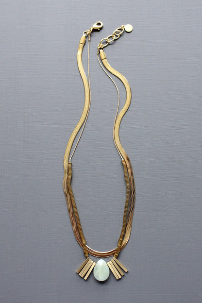 MLN216 Double strand snake chain and jade pendant Artdeco necklace