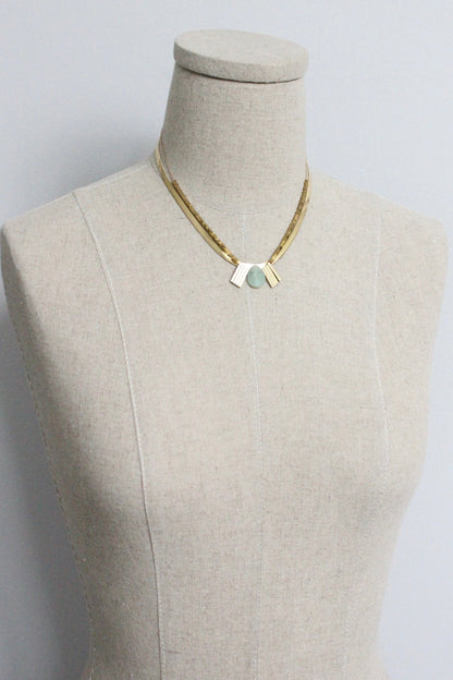 MLN216 Double strand snake chain and jade pendant Artdeco necklace