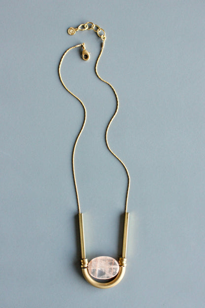 MLN217 Rose quartz geometric necklace