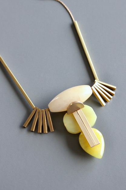 MLN218 Artdeco jade and brass necklace