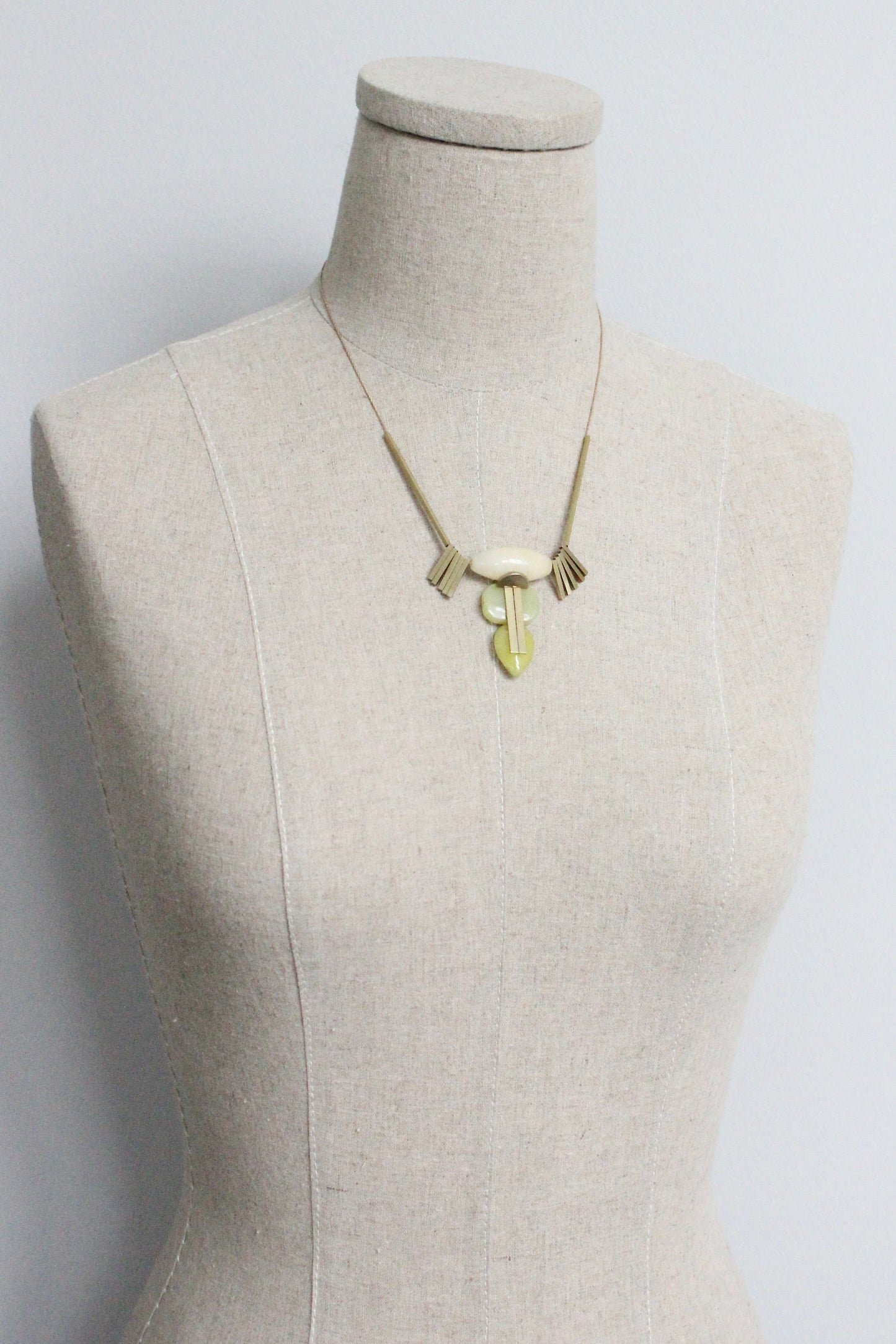 MLN218 Artdeco jade and brass necklace