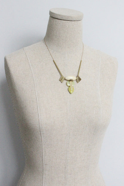 MLN218 Artdeco jade and brass necklace