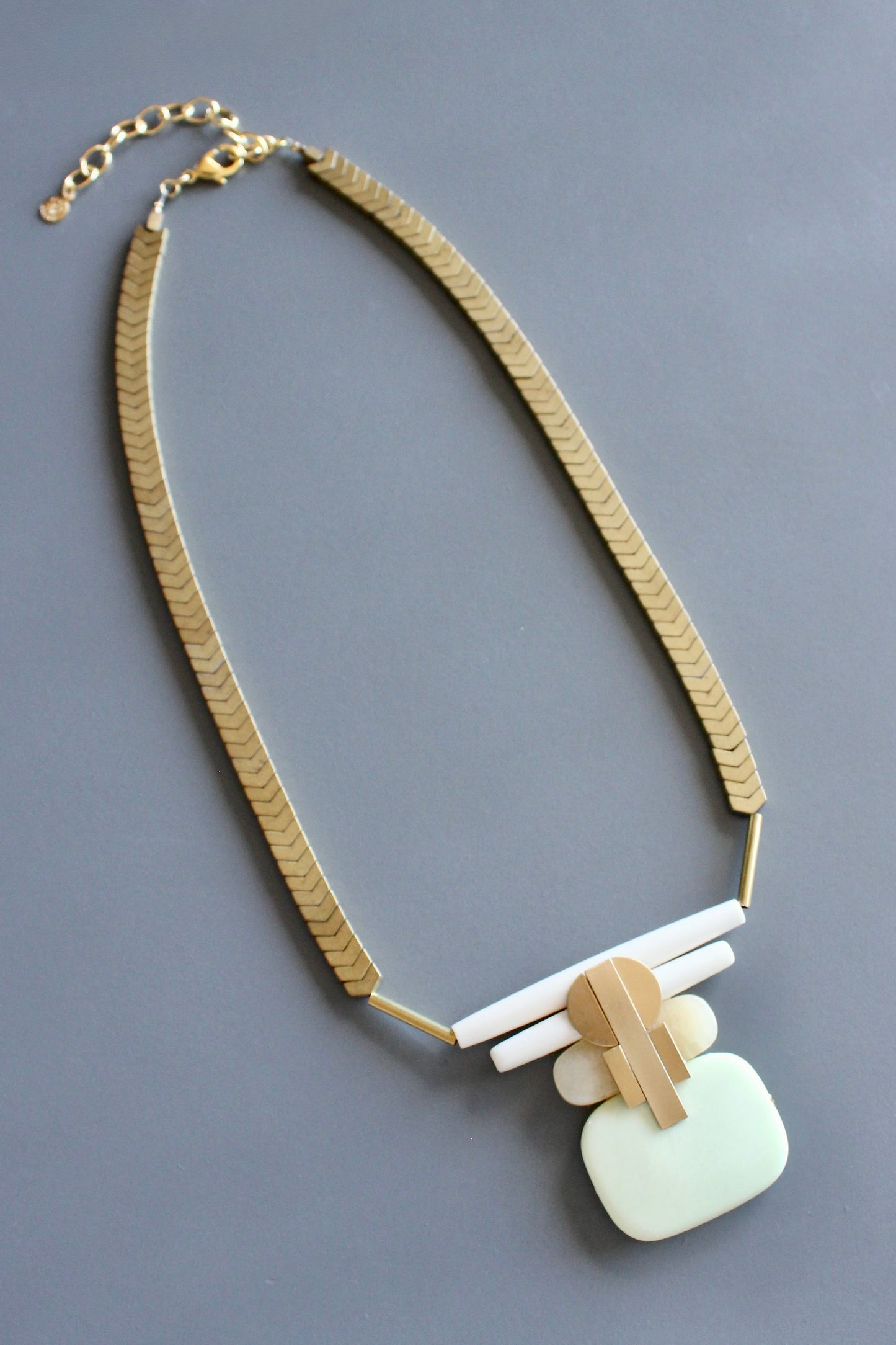 MLN220 Celadon and yellow jade Artdeco pendant necklace