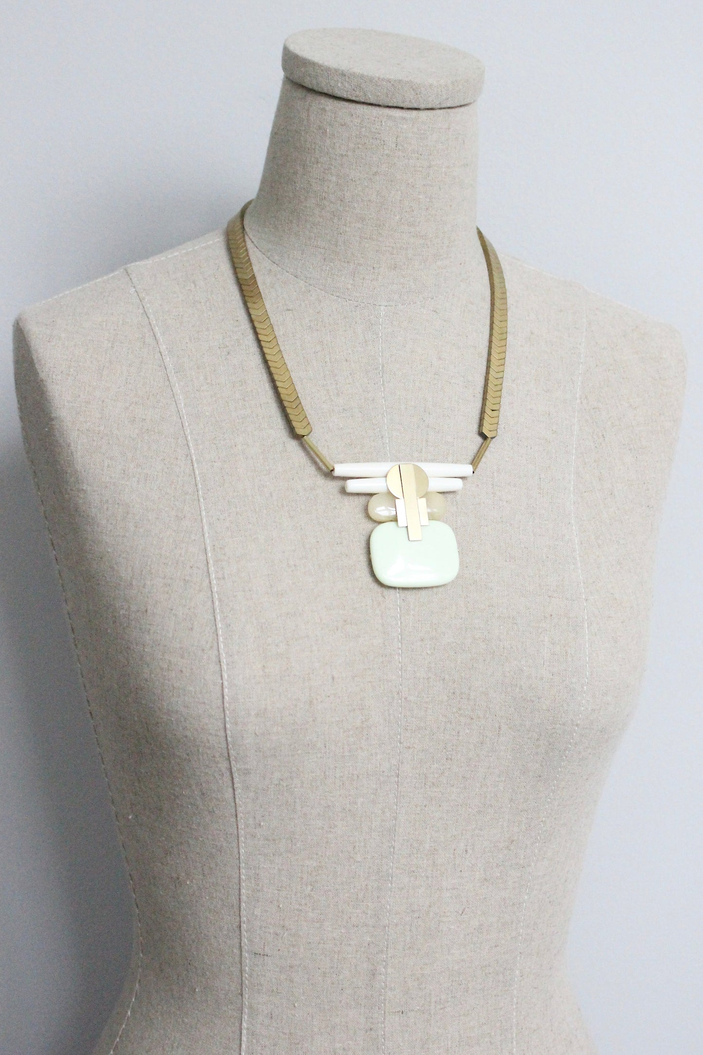 MLN220 Celadon and yellow jade Artdeco pendant necklace
