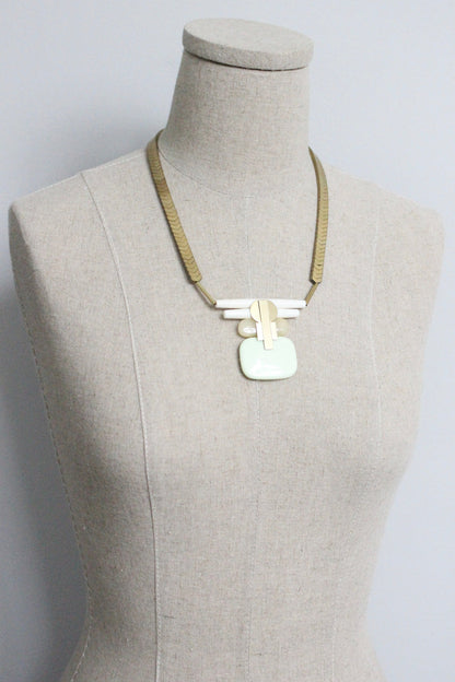 MLN220 Celadon and yellow jade Artdeco pendant necklace