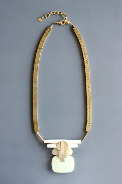 MLN220 Celadon and yellow jade Artdeco pendant necklace