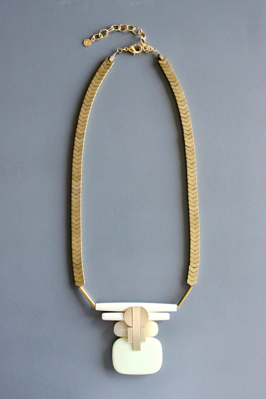 MLN220 Celadon and yellow jade Artdeco pendant necklace