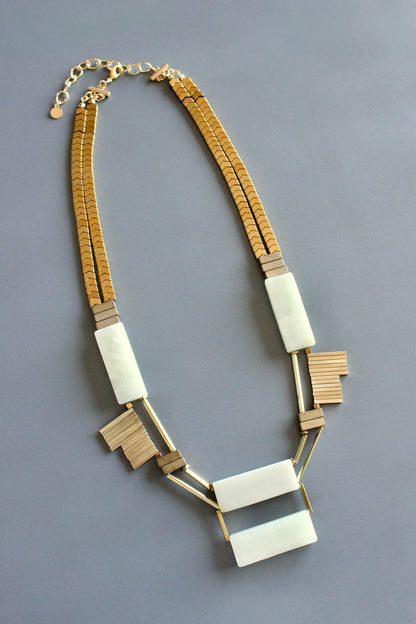 MLN221 New jade and brass Artdeco necklace