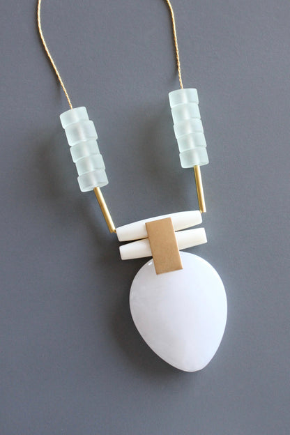 MLN224 Glass and white jade pendant necklace