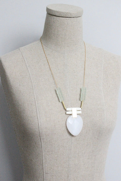 MLN224 Glass and white jade pendant necklace