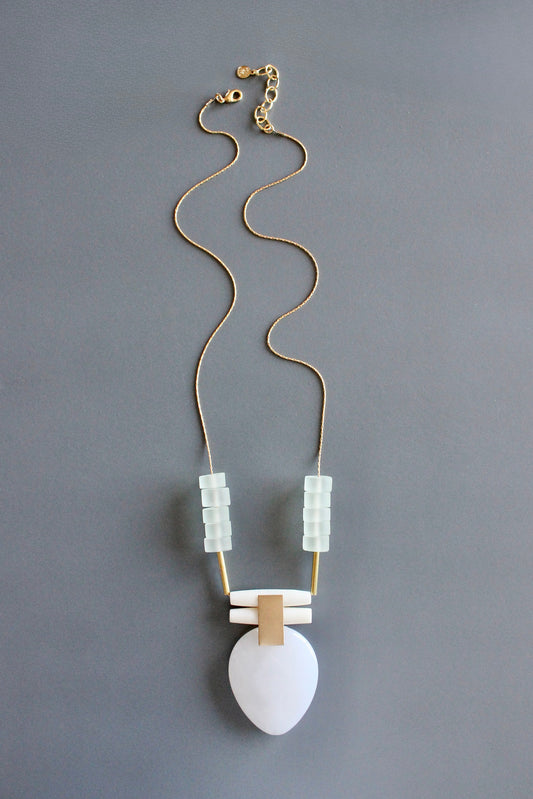 MLN224 Glass and white jade pendant necklace