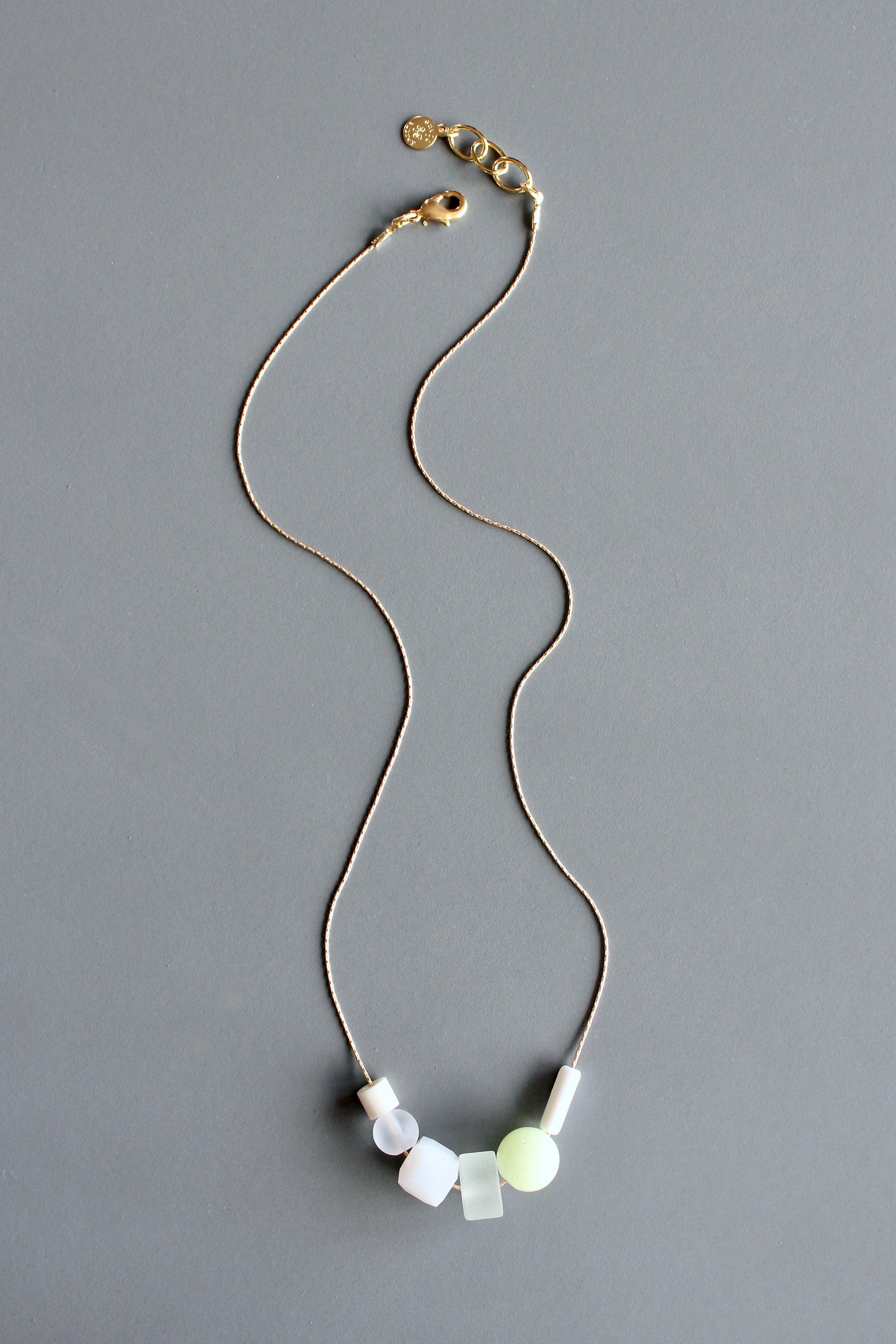 MLN318 Celadon and white glass necklace