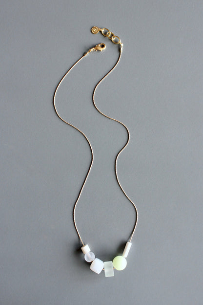 MLN318 Celadon and white glass necklace