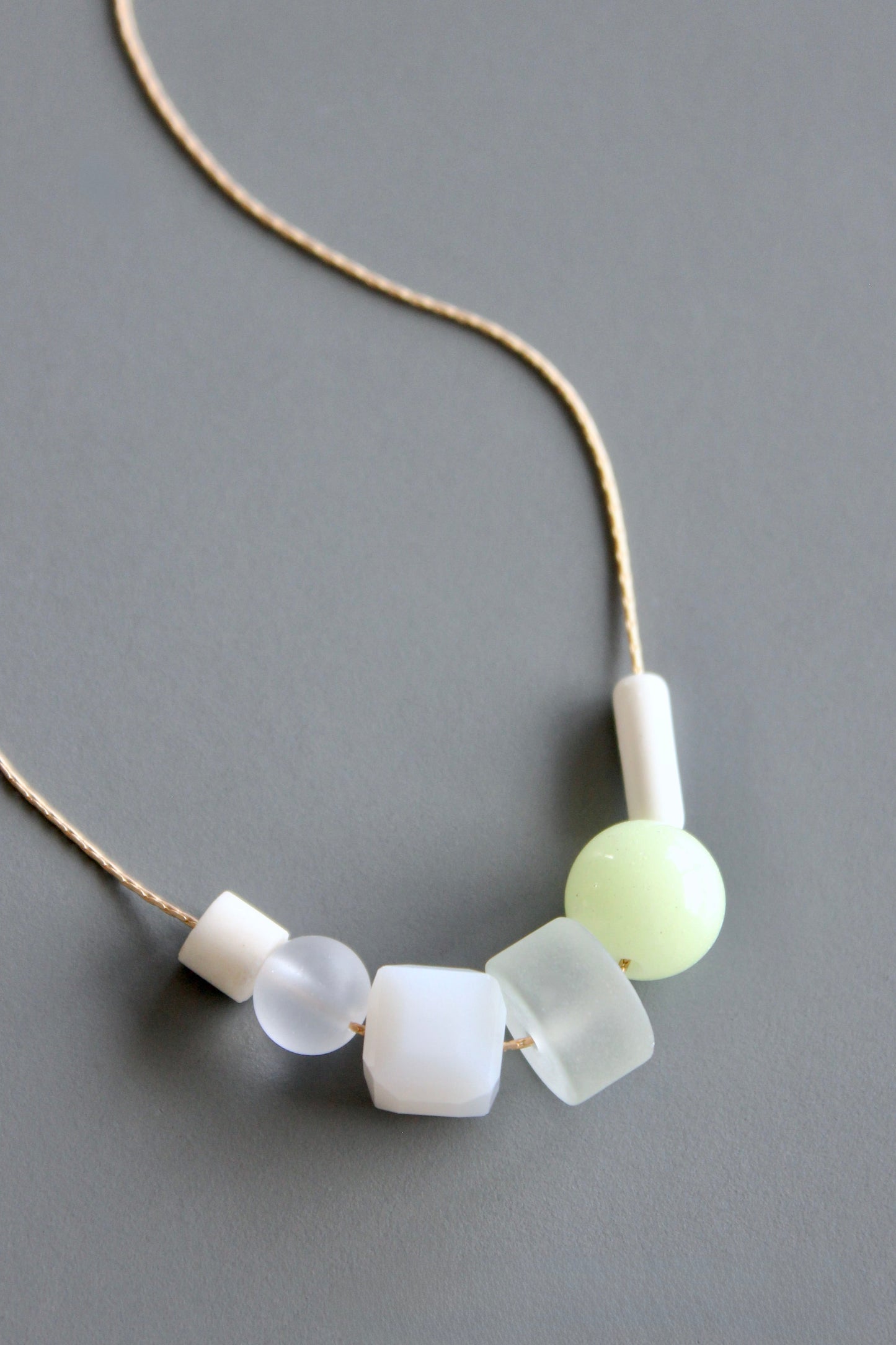 MLN318 Celadon and white glass necklace