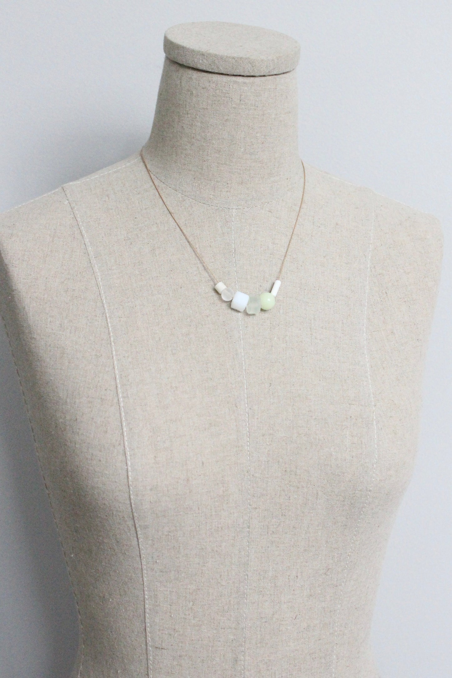 MLN318 Celadon and white glass necklace