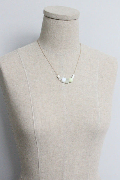 MLN318 Celadon and white glass necklace