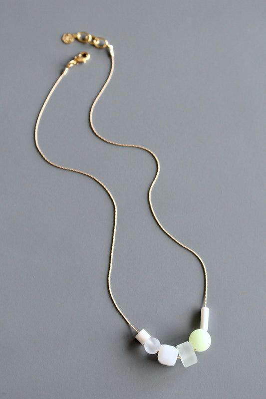 MLN318 Celadon and white glass necklace