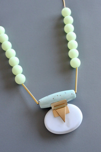 MLN324 Turquoise and glass pendant Artdeco necklace