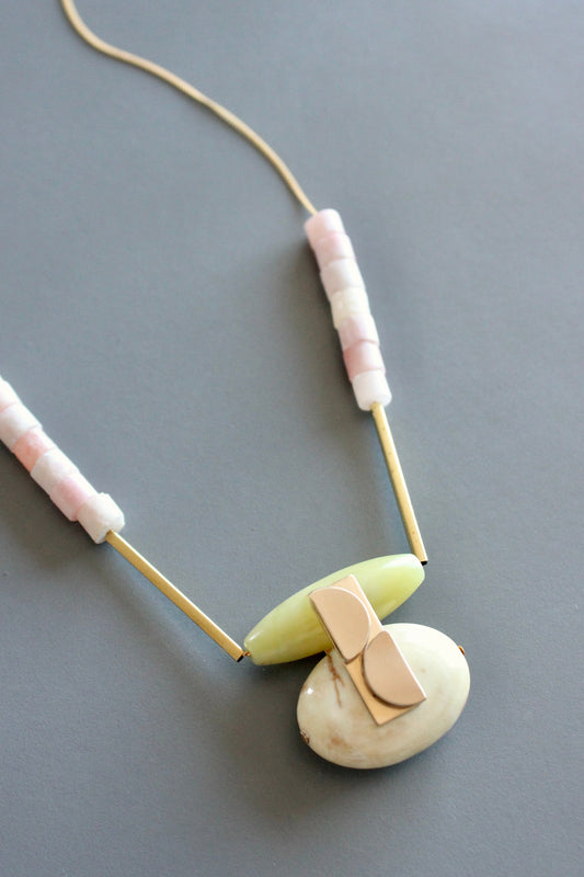 MLN420 Jade and jasper Artdeco necklace